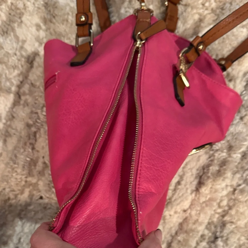 Michael Kors Hot Pink Leather Tote with Brown Straps